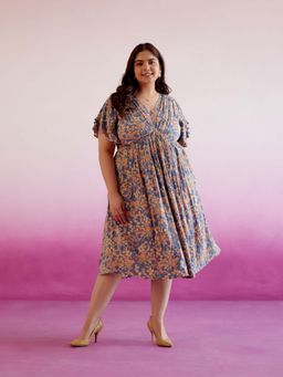 Sonsie - Women Blue Floral Midi Plus Size Dress
