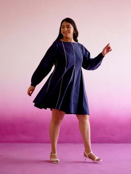 Sonsie - Women Blue Stripes Knee Length Plus Size Dress