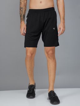 Technosport - Men Black Solid Slim Fit Sports Shorts with TECHNO DRY