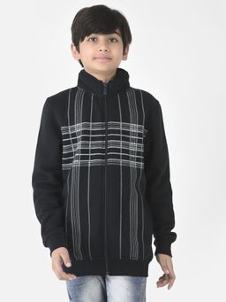 CRIMSOUNE CLUB - Boys Black Stripe Checked Zipped Varsity Sweatshirt