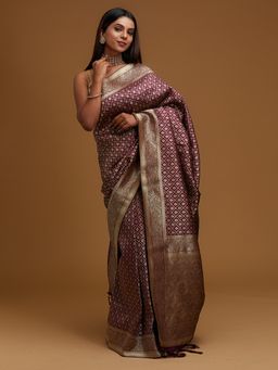 Koskii - Wine Zari Work Art Silk Designer Saree with Unstitched Blouse