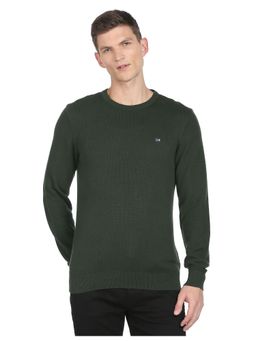 Arrow Sports - Men Dark Green Crew Neck Patterned Knit Sweater