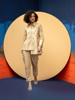 Amoh - Neva Shirt with Pant In Beige (Set of 2)