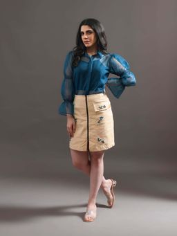 Amoh - Teal Cream Shirt with Skirt and Inner (Set of 3)