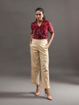 Amoh - Elara Maroon Top with Pant and Inner (Set of 3)
