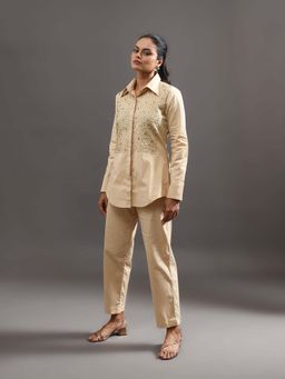 Amoh - Lyra In Beige Shirt with Pant (Set of 2)