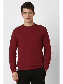 Van Heusen - Men Red Solid Crew Neck Sweatshirt