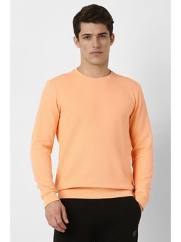 Van Heusen - Men Peach Solid Crew Neck Sweatshirt
