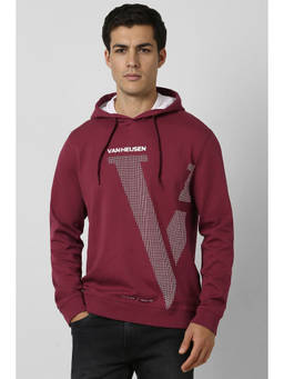Van Heusen - Men Maroon Graphic Print Hooded Neck Hoodie