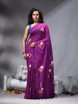 Angoshobha - Magenta Floral Printed Saree With Unstitched Blouse