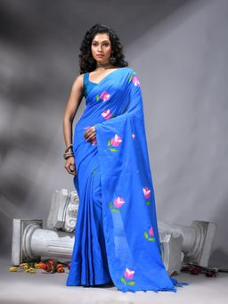 Angoshobha - Women Blue Floral Printed Saree With Unstitched Blouse