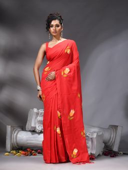 Angoshobha - Red Colour Floral Printed Saree With Unstitched Blouse