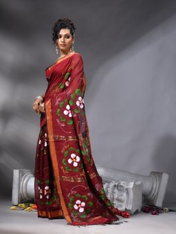 Angoshobha - Maroon Colour Floral Printed Saree With Unstitched Blouse