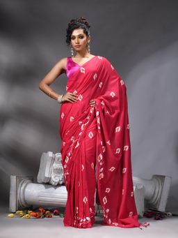 Angoshobha - Red Colour Printed Handloom Saree Without Blouse