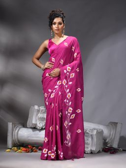Angoshobha - Magenta Colour Printed Handloom Saree Without Blouse