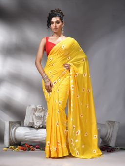 Angoshobha - Yellow Colour Printed Handloom Saree Without Blouse