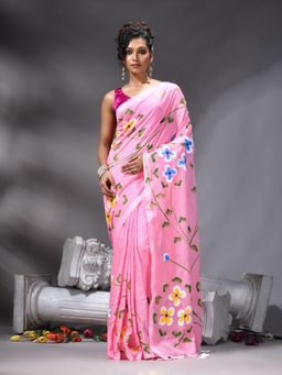 Angoshobha - Pink Colour Flower Printed Saree With Unstitched Blouse