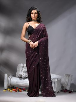 Angoshobha - Brown Cotton Saree With Unstitched Blouse