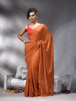 Angoshobha - Rust Cotton Saree With Unstitched Blouse