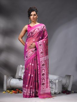 Angoshobha - Magenta Handloom Tissue Saree With Unstitched Blouse