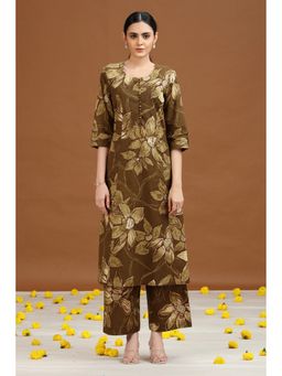 Cotton Culture - Women Olive Pure Cotton Floral Co-Ord Set