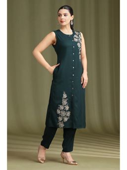 Cotton Culture - Women Teal Viscose Rayon Floral Co-Ord Set