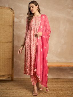 CHETI - Women Pink Viscose Rayon Printed Kurta & Pant With Dupatta