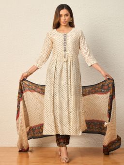 CHETI - Women Blue Chanderi Silk Geometric Kurta & Pant With Dupatta