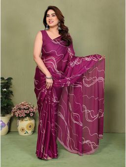 FABMORA - Purple Striped Leheriya Georgette Saree With Unstitched Blouse
