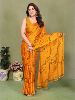 FABMORA - Yellow Striped Leheriya Georgette Saree With Unstitched Blouse