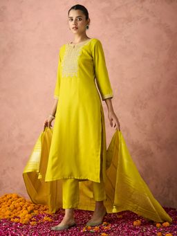 HRITIKA - Women Green Cotton Blend Floral Kurta & Pant With Dupatta