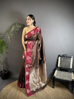 Elora - Brown Woven Saree With Unstitched Blouse