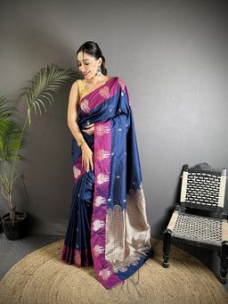 Elora - Blue Woven Saree With Unstitched Blouse