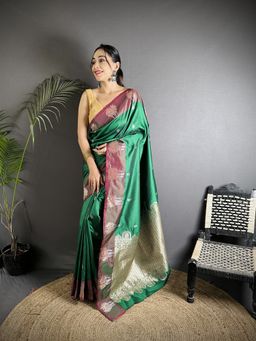 Elora - Green Woven Saree With Unstitched Blouse