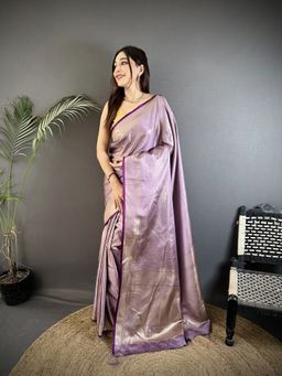 Elora - Lavender Floral Saree With Unstitched Blouse