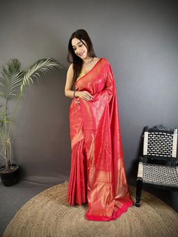 Elora - Pink Floral Saree With Unstitched Blouse