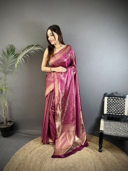 Elora - Purple Floral Saree With Unstitched Blouse
