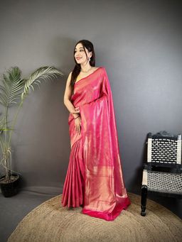 Elora - Pink Floral Saree With Unstitched Blouse