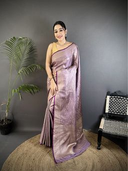 Elora - Lavender Paisley Saree With Unstitched Blouse
