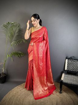 Elora - Red Paisley Saree With Unstitched Blouse