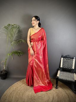 Elora - Red Paisley Saree With Unstitched Blouse
