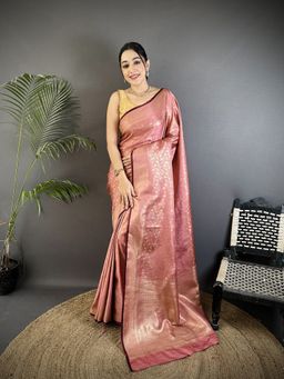 Elora - Pink Paisley Saree With Unstitched Blouse