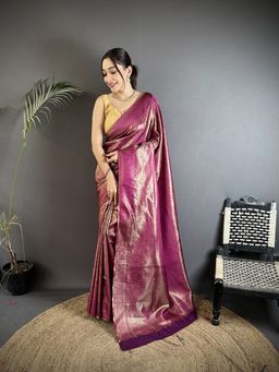 Elora - Purple Paisley Saree With Unstitched Blouse