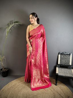Elora - Pink Paisley Saree With Unstitched Blouse