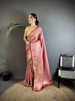 Elora - Rose Gold Paisley Saree With Unstitched Blouse