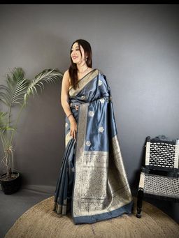 Elora - Grey Woven Saree With Unstitched Blouse