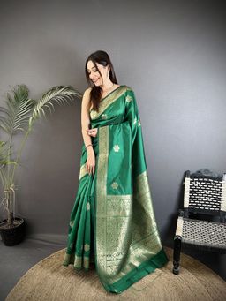 Elora - Green Woven Saree With Unstitched Blouse