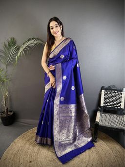 Elora - Blue Woven Saree With Unstitched Blouse