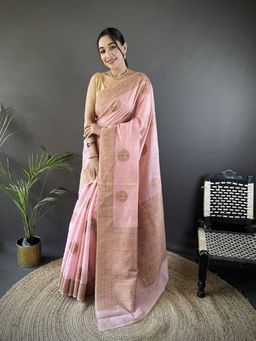 Elora - Pink Paisley Saree With Unstitched Blouse