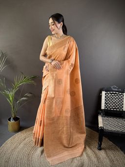 Elora - Orange Paisley Saree With Unstitched Blouse